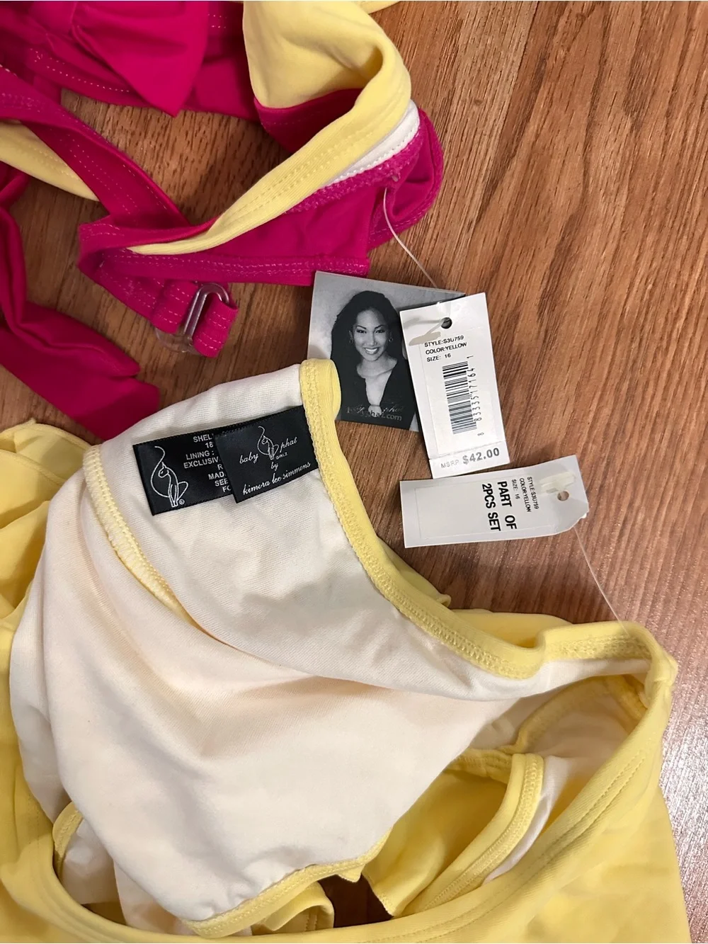 Baby Phat Yellow and Pink Ruffle Two-Piece Swim Set